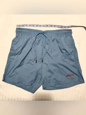 HUGO Sky Blue Swim Shorts with Red Logo